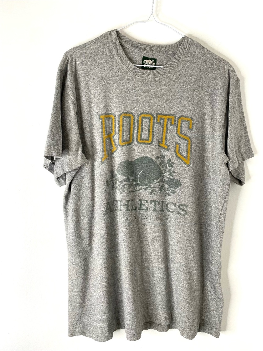 Roots Canada Heather Grey Graphic Crew Neck Tee Logo Casual Short Sleeve T-Shirt